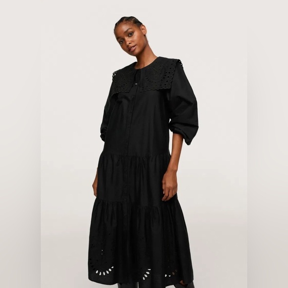 Mango Broderie Anglaise Dress in black - Picture 1 of 9